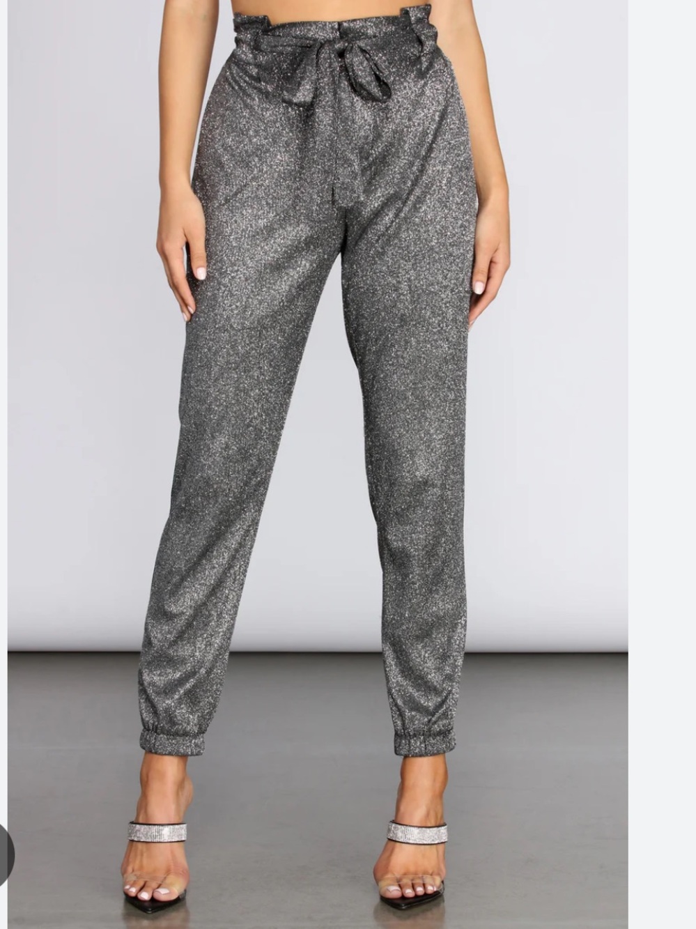 NWOT Windsor Metallic glitter joggers Paper Bag Pants - Silver M